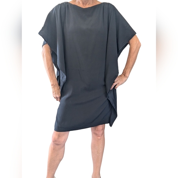 Suzi Chin for Maggy Boutique Black SILK Dolman Sleeve Layered Sheer Mini Dress 4 - Picture 2 of 14